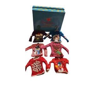 QVC Quacker Factory Miniature Beaded  Sweater Ornaments Boxed Set of 6